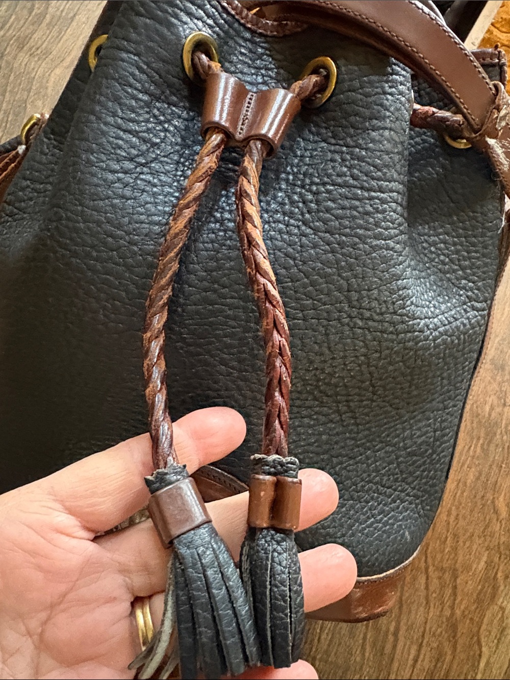 Vintage, Dooney & Bourke Pebble Leather Drawstring Bucket Bag - Picture 3 of 15